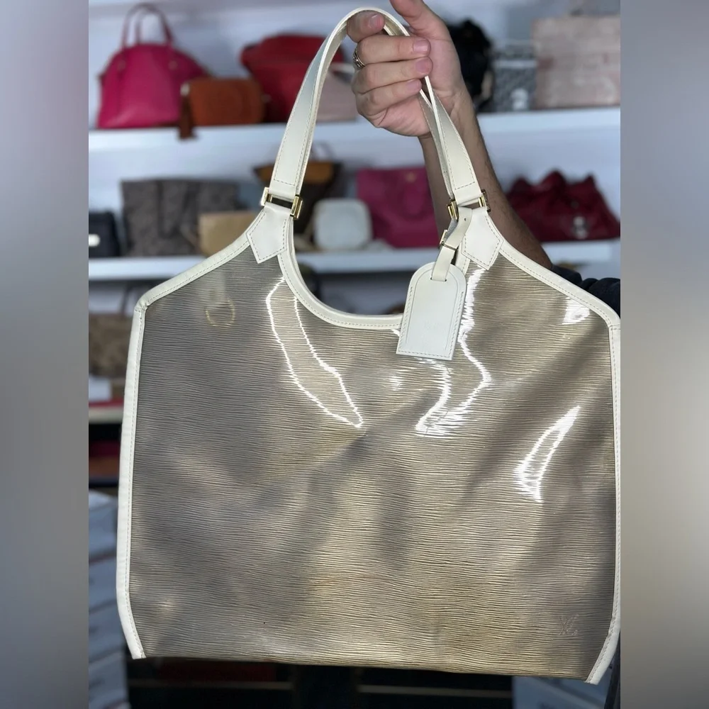 LV RARE CLEAR EPI LEATHER TOTE W/ LUGGAGE TAG